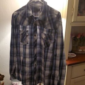 XL Helix Blue and White Plaid Shirt